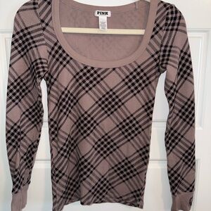 PINK Victoria's Secret Plaid Long Sleeve Top - Brown and Black